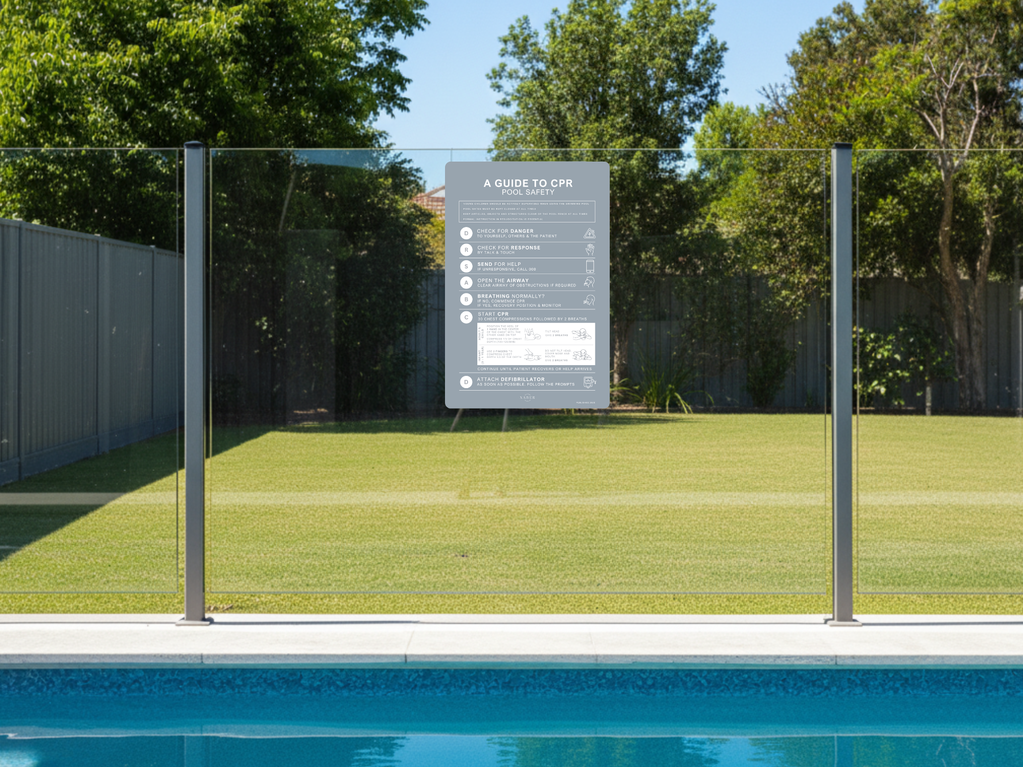 Pool safety CPR Sign Grey - Aluminium 600mm x 400mm